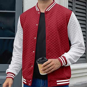 <b>Men's</b> <b>Lightweight</b> Waffle Letterman Bomber <b>Jacket</b> <b>Casual</b> Varsity Design with Stand Collar for Winter - Product Image 2