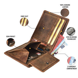 Portefeuille en cuir véritable à deux volets avec motif de fil - Product Image 3