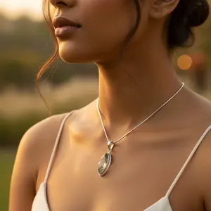 Pendentif géométrique en or rose 18 carats en platine pour femmes, argent 925 rhodié avec améthyste verte, diamant, perle - Product Image 3