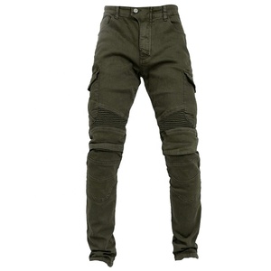 Pantalones vaqueros de motocicleta para hombre verde oscuro con almohadillas de armadura de rodilla y cadera tela de algodón de poliéster transpirable para una mayor protección - Product Image 3