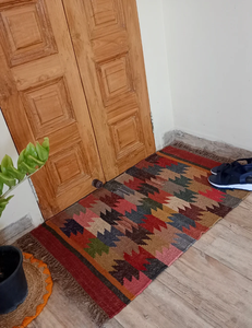Handmade Wool Jute Kilim <b>Rug</b> Reversible Multicolour Boho-Chic Carpet 2.5x4 Ft Home Decor Living Room <b>Bedroom</b> Door Outdoor Hotels - Product Image 1