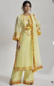 Georgette de imitación pesada con trabajo de secuencia de bordado pesado con espejo Real Trabajo hecho a mano con pompón Menos borde con manga completa - Product Image 3