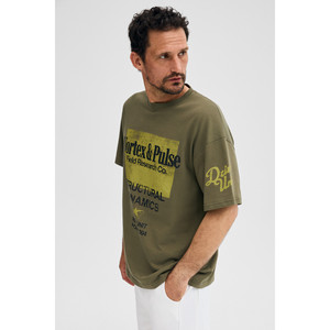 <span class=keywords><strong>COLINA</strong></span> T-shirt kaki à col rond imprimé en coton biologique 100 % pour homme, coupe classique - Product Image 2