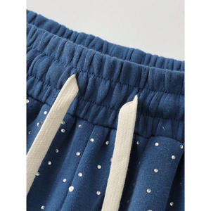 Short personnalisé en strass bleu délavé pour hommes Streetwear d'été Short de survêtement en coton doux avec cordon de serrage Hip Hop Gym Cordon de serrage plat - Product Image 2