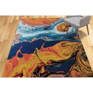 Tapis imprimé abstrait et coloré : Tapis moderne et contemporain antidérapant, tapis en velours - Product Image 2