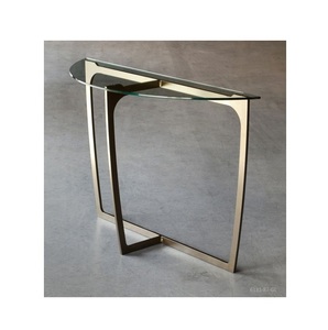 Wrought Iron <b>Console</b> Tempered Glass Top Coffee <b>Table</b> <b>for</b> <b>Sale</b> Luxury Round Shaped Metal Golden Modern Luxury Gold Frame - Product Image 2