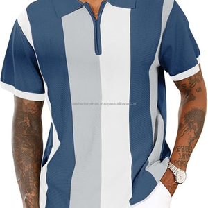 Camiseta de manga corta de punto para hombre, camiseta transpirable de verano, cuello con cremallera, ropa informal a rayas, OEM, logotipo personalizado para hombre - Product Image 4
