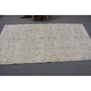 Alfombra de lana turca blanca y rosa Vintage 4 'X 7 'Diseño de retales de tejido plano para decoración de sala de estar para adolescentes - Product Image 3