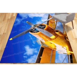 Printed <b>Rug</b>: Modern Sky Landscape Yellow Propeller of Historical Aircraft,<b>Chenille</b> <b>Rug</b> - Product Image 2