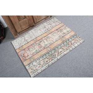 Alfombra Turca Vintage Pequeña de 2.7x3.2 pies, Alfombra de Lana Ikat Marrón Naranja - Product Image 1