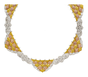 Collar de Diamantes Naturales de 35.50 CTTW en Oro Tricolor de 18k, Color Rosa, Blanco y Amarillo, Joyas SV Vintage, Certificado IGI - Product Image 2