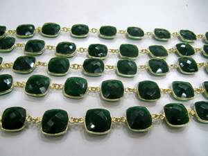 13mm High Quality Gold/Silver/Black Plated <b>Green</b> Onyx Chalcedony Cushion Briolette Gemstone Bezel Connector Chain Brass Jewelry - Product Image 4