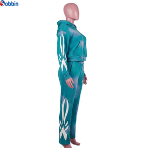 Ensemble de survêtement décontracté en coton pour homme, grande taille, avec fermeture éclair, confortable, effet délavé au soleil, sweat-shirts et pantalons de survêtement amples, design évasé, personnalisé - Product Image 2