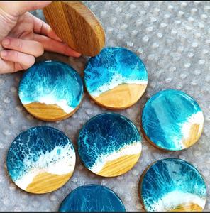 Affordable Price Oceanfoam and <b>Blue</b> Resin with Wooden <b>Coaster</b> Set for Luxury Kitchen Styling - Product Image 4