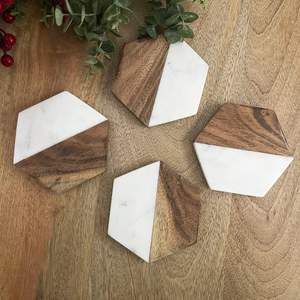 Sous-verres en pierre et en bois faits à la main, durables et écologiques, en marbre et en bois, pour la maison et le bureau - Product Image 1