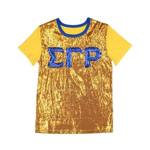 Sigma เสื้อยืดพิมพ์ลายแกมม่า Rho sgrho เลื่อมสีทองตัวอักษรกรีกประกายแวววาวเสื้อผ้าชมรมเสื้อผ้าแฟชั่นแบบปักลายชีวิตชาวกรีก - Product Image 1