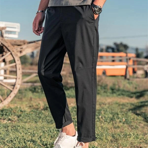 Men's Solid Color Lightweight Polyester/Cotton Casual Pants <b>Drawstring</b> <b>Trousers</b> Anti Pilling Breathable Straight Leg Streetwear - Product Image 2