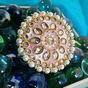 Joyería Tradicional India, Anillo de Dedo Grande de Cristal Antiguo Kundan con Perlas de Imitación, Conjunto de Joyería de Fabricante Indio para Mujer - Product Image 2