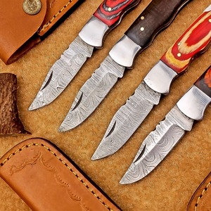 LOTE de 4 cuchillos de bolsillo plegables de acero de Damasco hechos a mano con funda personalizable OEM Cuchillos de uso industrial - Product Image 5
