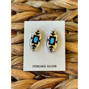 Sterling Silver Navajo Shadowbox Stud <b>Earrings</b> with Freshwater Pearl <b>Gold</b> Plated Vintage Style - Product Image 3