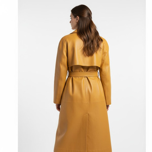 Manteau trench en cuir véritable pour femmes, fournisseur d'usine OEM, vente en gros, fabrication sur mesure, léger, respirant, vêtements d'extérieur décontractés et tendance - Product Image 2