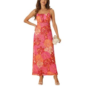 Robe moulante à fleurs pour femmes taille Empire tissé respirant antistatique ceinture longueur Midi pour printemps été automne décontracté froncé - Product Image 1