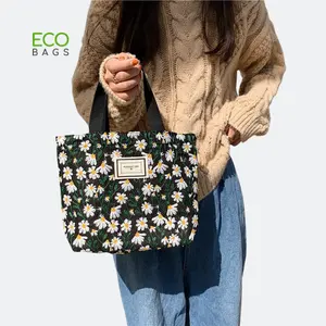 Korean Embroidery Flower Cotton Eco-Friendly Reusable Tote Shopping Cotton Canvas Bag