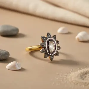 Anillo de Diamantes con Corte Ovalado Vintage, Joyería Fina para Mujer con Baño de Oro y Incrustaciones de Rodio - Product Image 2