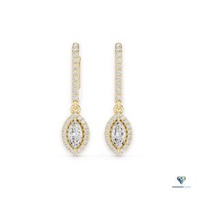 Yellow <b>Gold</b> Marquise Halo Drop <b>Earrings</b> 0.85 CT Lab Grown Diamond in 18K Solid <b>Gold</b>, Elegant <b>Dangle</b> <b>Earrings</b> for Women - Product Image 1