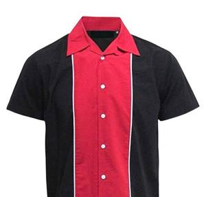 Men's Vintage <b>Bowling</b> <b>Shirt</b> with Contrast Vertical Panel White Piping Detail Open Notch Collar and Breathable Performance Fabric - Product Image 4