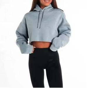 Top corto con cremallera personalizado para mujer, con forro Sudadera con capucha, capucha recortada de gran tamaño, logotipo frontal, transpirable, respetuoso con el medio ambiente, color personalizado - Product Image 1