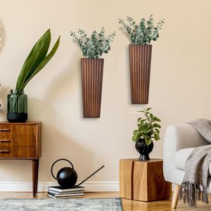 2pcs plantes d'intérieur modernes et fleurs séchées tentures murales élégantes jardinière murale en bois décor pour salon - Product Image 3