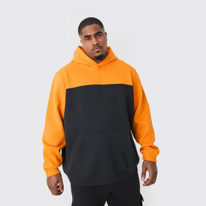 Hoodie pria ukuran besar 480 GSM dua warna blok kontras jahitan berkerudung 3D bordir <span class=keywords><strong>Patch</strong></span> terbuat dari bulu - Product Image 1