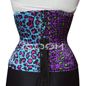 Corset sous-poitrine à baleines en acier imprimé léopard sauvage violet et bleu - Product Image 6