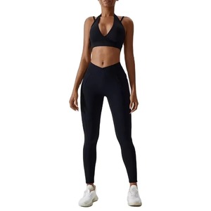 Ensemble de yoga réversible 2 pièces de haute qualité pour femme, écologique, taille mi-haute, vêtements de sport imperméables et sans coutures, grande taille - Product Image 5