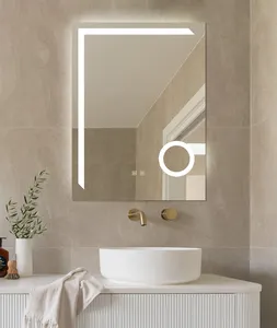 Iluminación moderna montada en la pared del hogar Smart Touch LED Luz de tres colores espejo de baño decoración antivaho espejo de baño de tocador