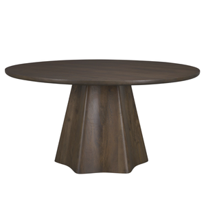 New Unique Scalloped Waves Pattern Wood Base Round Shape Solid Mango <b>Wooden</b> Dark Brown Stain Finish Home Kitchen Dining <b>Table</b> - Product Image 1