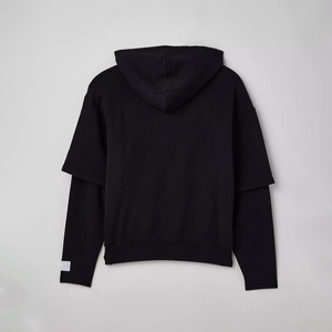 Sudadera con capucha de gran tamaño con hombros caídos para mujer, jersey liso de algodón 100%, sudadera para mujer, ropa de calle de manga en capas, estampado de logotipo personalizado - Product Image 4