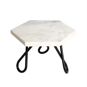 High Quality <b>Marble</b> Top with Black Metal Legs <b>Cake</b> <b>Stand</b> with Customization From India - Product Image 1