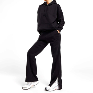 ชุดวอร์มโอเวอร์ไซส์สำหรับผู้หญิง ปี 2025 เสื้อฮู้ดครอปซิปเต็มตัว กางเกงขายาวทรงบาน แต่งลายปักแบบดิสเทรส สีพื้น ลุคซักฟอก สไตล์จ็อกกิ้ง - Product Image 1