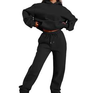 Conjunto de chándal de invierno 100% de algodón personalizado para mujer, conjunto de Sudadera de cuello redondo de gran tamaño de lana de algodón y conjuntos de Jogger, chándal de mujer - Product Image 1