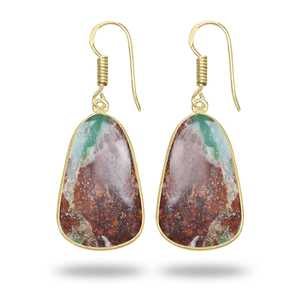 Boucles d'oreilles en chrysoprase naturelle en gros, plaquées or 18 carats, argent plaqué or, pierre précieuse en chrysoprase naturelle - Product Image 3