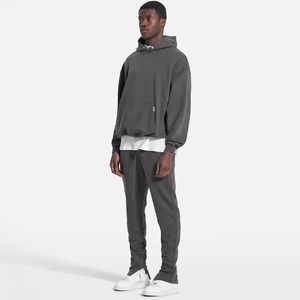 Sudadera Corta de Invierno de Alta Calidad 100% Algodón para Hombre, 400 g/m², Felpa Gruesa, Bordado Desgastado, Unisex, Etiqueta Privada - Product Image 2