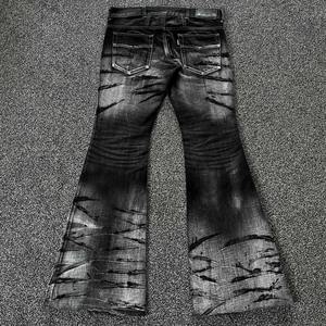 Customized Mid-Waisted Breathable Solid Stonewashed Woven 100% Cotton <b>Flared</b> Denim <b>Jeans</b> Pant - Product Image 4