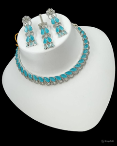 AMERICAN DIAMOND BRIDAL <b>NECKLACE</b> <b>SET</b> <b>and</b> HIGH QUALITY & CLASSIC <b>EARRINGS</b> JEWELLERY <b>SET</b> for WEDDING JEWELLERY CLASSIC STYLE WOMEN - Product Image 1