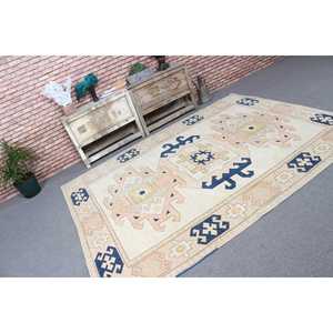 Alfombra Turca Vintage Grande de 6.1x8.2 pies, Alfombra Persa Azul Beige - Product Image 1