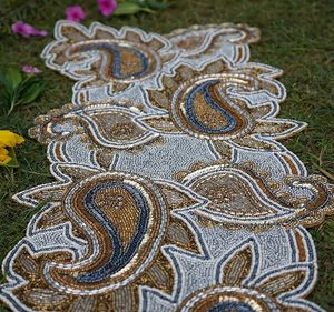 Christmas <b>Dining</b> <b>Table</b> Beaded <b>Runner</b> Placemat Handmade Cloth Decorative Mat With Leaves Design for Weddings and Home Use - Product Image 1
