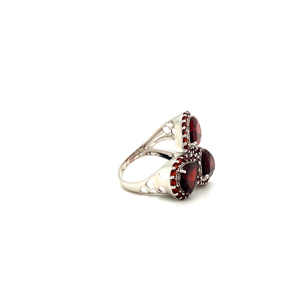 Anillo de Granate Natural con Halo, Certificado IGI, Plata de Ley S925, Anillo de Compromiso con Flor Roja, Anillo de Boda para Mujer - Product Image 2