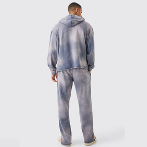 Chándales de lavado ácido OEM para hombre al por mayor impresión de logotipo personalizado ajuste regular de gran tamaño transpirable dos piezas chándales de lavado ácido - Product Image 3