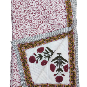 Manta Floral Jaipuri, edredón Floral Kantha de algodón con estampado de bloque de mano indio, tamaño King, hecho a mano Reversible - Product Image 1